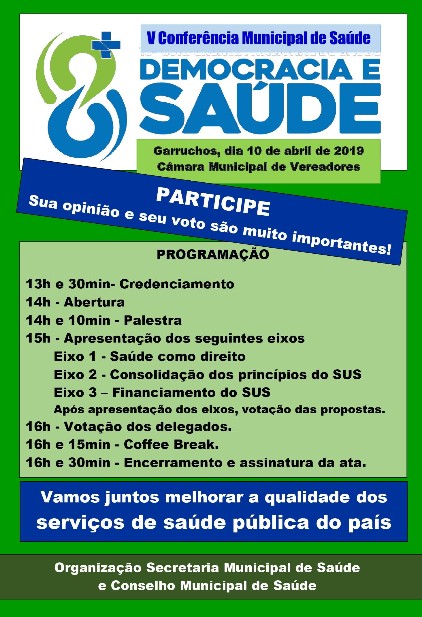 Participe da V Conferência Municipal da Saúde