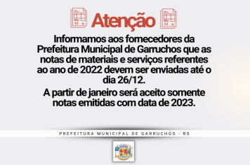 INFORMAÇÕES AOS FORNECEDORES DA PREFEITURA MUNICIPAL DE GARRUCHOS