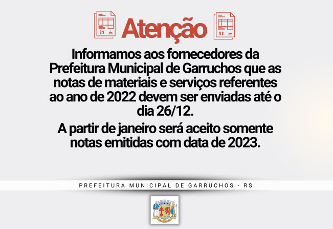 INFORMAÇÕES AOS FORNECEDORES DA PREFEITURA MUNICIPAL DE GARRUCHOS