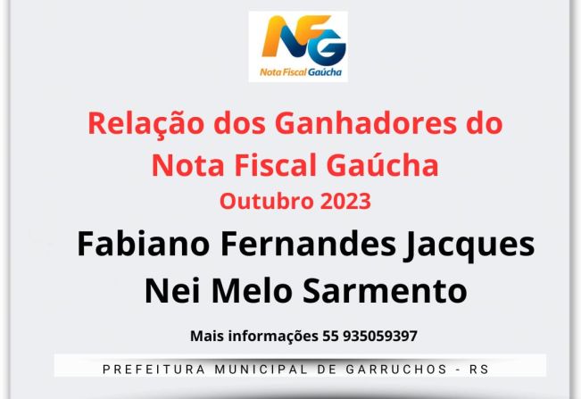 Relação dos Ganhadores Nota Fiscal Gaúcha